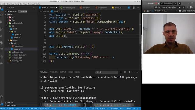 Typescript, NodeJs, socket.io. Старт проекта. смотреть онлайн