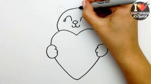Как нарисовать котика с сердечком | Рисунок для родных на Любой праздник | Подарок своими руками