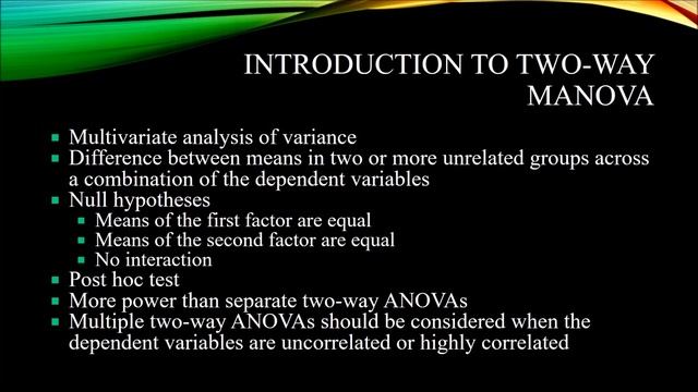 Introduction to Two-Way Multivariate Analysis of Variance (Two-Way MANOVA) смотреть онлайн
