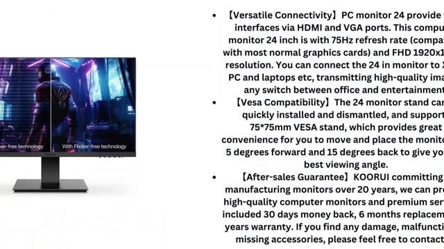 KOORUI 24 Inch Computer Monitor, FHD PC Monitors 1920 x 1080p IPS Display 75Hz смотреть онлайн