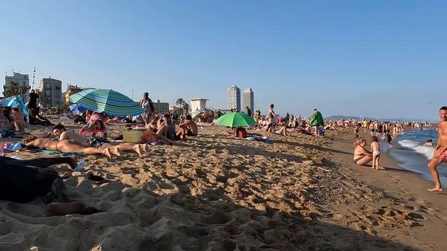 Barcelona - Barceloneta Beach Walking Tour In August - Spain 2022[4k60FPS]