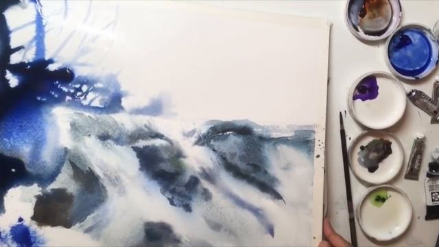 Watercolor demonstration kanta harusaki [Waterfall2] No masking fluid　春崎幹太　水彩画　滝　水彩画の描き方 マスキングな смотреть онлайн