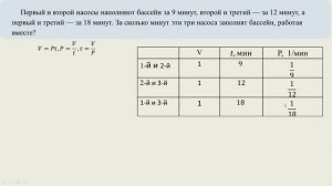 Первый и второй насосы наполняют бассейн за 9 минут