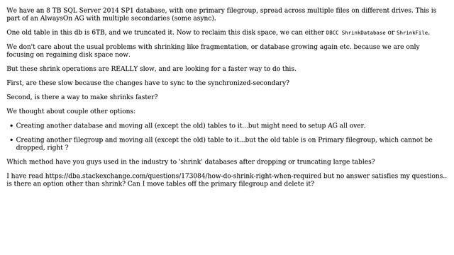 Reclaim disk space from large database's primary filegroup after truncating tables (other than... смотреть онлайн