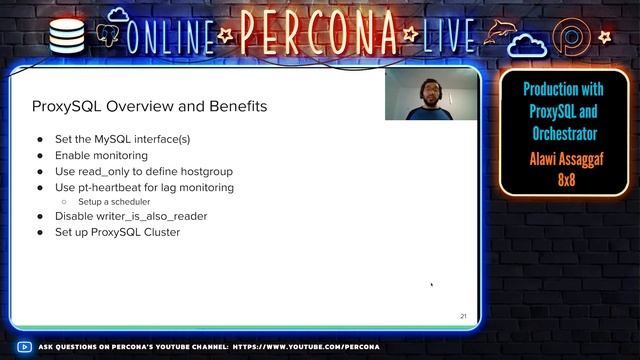 Production with ProxySQL and Orchestrator - Alawi Assaggaf - 8x8 - Percona Community Live смотреть онлайн
