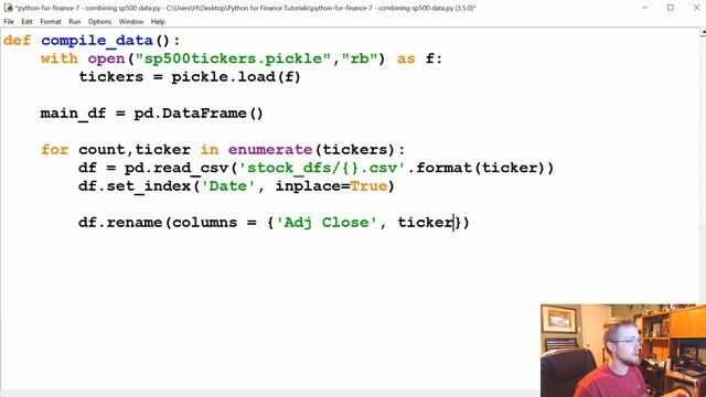 Combining S&P 500 into one DataFrame - Python Programming for Finance p. 7 смотреть онлайн