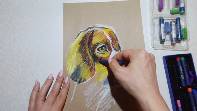 Рисуем масляной пастелью щенка | Рисуем собаку смотреть онлайн