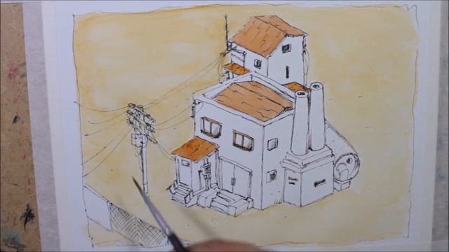 How to paint isometric Small Factory.Beginner lesson watercolor sketching смотреть онлайн