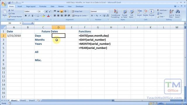 Add Days Months or Years to a Date in Excel смотреть онлайн