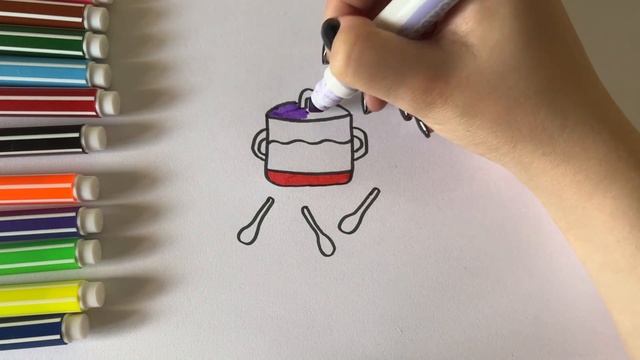 Drawing Soup Pot With Glitter | Рисуем кастрюлю для супа детский рисунок