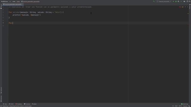 Kotlin Ejercicio: 15 Crear una Función con un Parámetro Opcional y Asignar un Valor Predeterminado смотреть онлайн