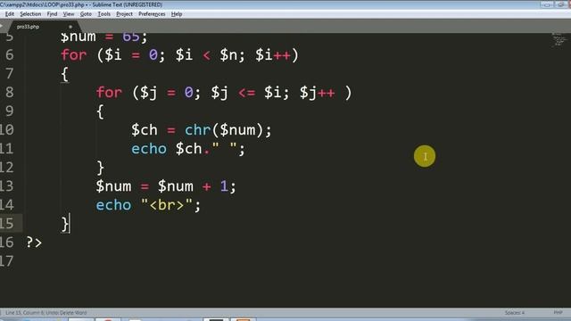 character Pattern in PHP | A BB CCC DDDD pattern print program in php | alphabets pattern in php смотреть онлайн