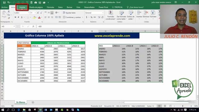 Gráfico Columna 100% Apilada | Excel Aprende смотреть онлайн