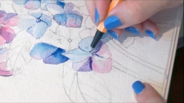 Watercolor 3 Color Hydrangea / Suluboya 3 Renkli Ortanca #benimleçiz #paintwithme смотреть онлайн