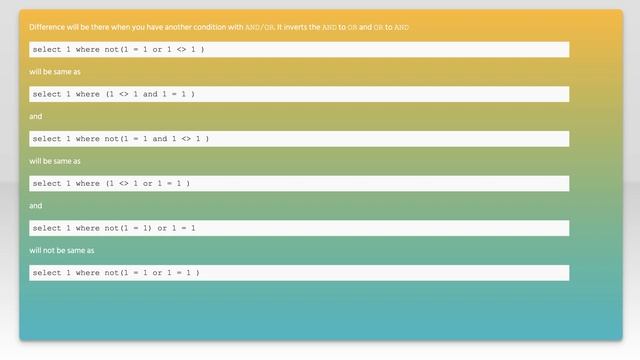 What is the difference between NOT condition and NOT() in Oracle and MS SQL Server смотреть онлайн