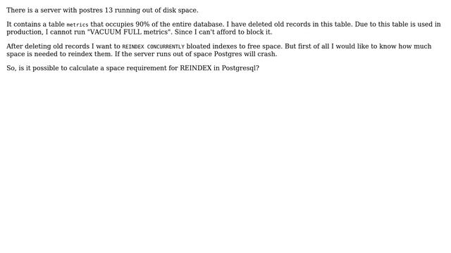Databases: Disk space requirement for REINDEX in Postgresql смотреть онлайн