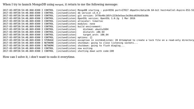 Ubuntu: Mongodb only works when I sudo it смотреть онлайн