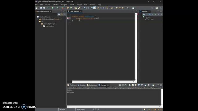 Creating a project and dislpaying a message using java смотреть онлайн