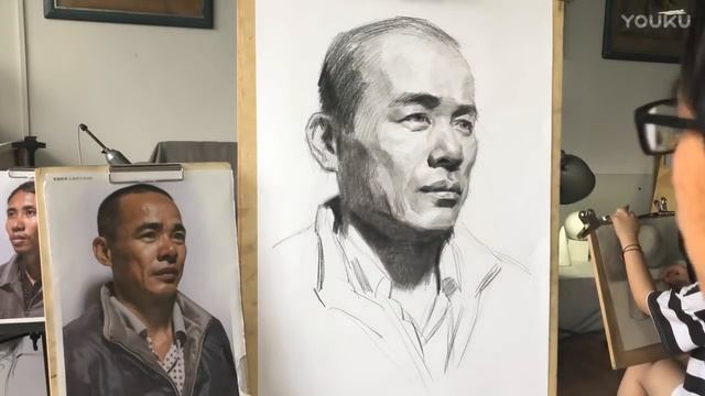Man's portrait drawing in graphite pencil смотреть онлайн