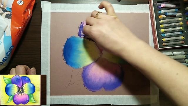 Рисование пастелью. Анютины глазки. Сухая пастель. смотреть онлайн