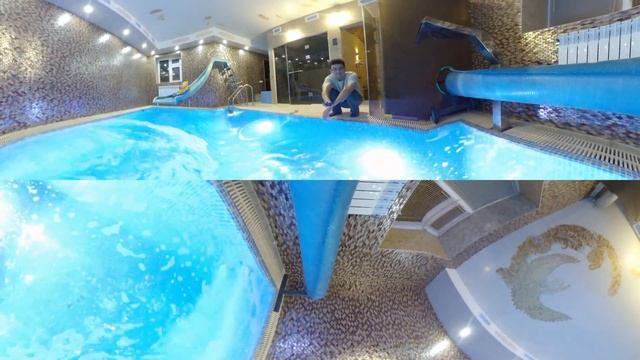 360°гр VR. Полное. Бассейн с гидромассажем, противотоком, гейзер, водопад. Сами меняйте угол обзора смотреть онлайн