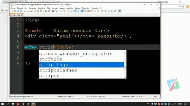 #17 Azəri PHP Dərsləri - Kodları Silmə Funksiyası strip_tags() (Yeni Başlayanlar üçün) смотреть онлайн