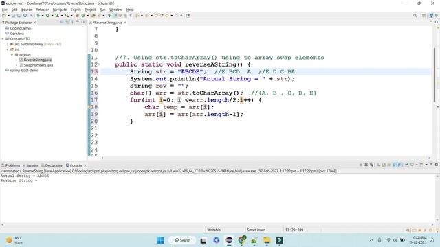 Write a Java Program to reverse a string using the array way with swapping array elements смотреть онлайн