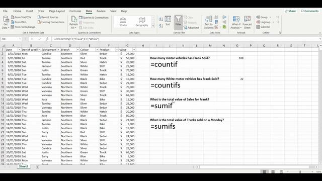 Excel formulas and functions - SUMIF, COUNTIF, SUMIFS, COUNTIFS. смотреть онлайн