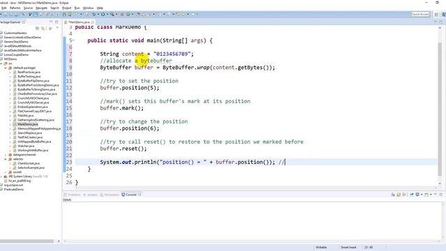 Java NIO - ByteBuffer.mark() demo смотреть онлайн