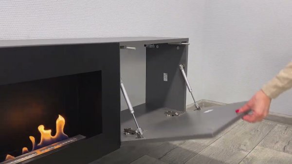 Тумба ТВ Lux Fire "Каспий" настенная 1600 матовая, графит с биокамином 600