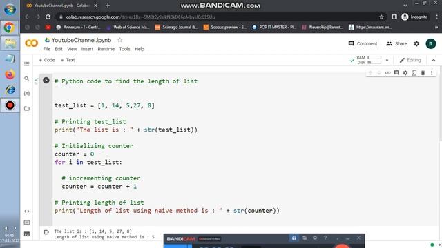 Python code to find the length of list - Google colab смотреть онлайн