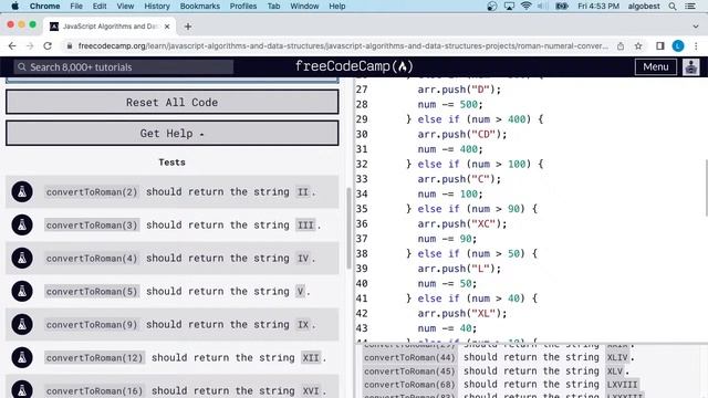 freeCodeCamp - JavaScript Algorithms and Data Structures - Roman Numeral Converter - Solution смотреть онлайн