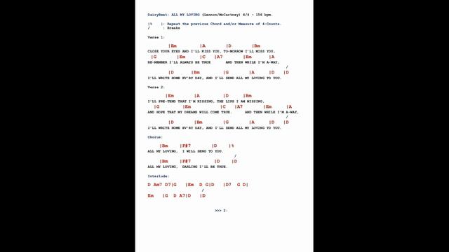 Beatles: ALL MY LOVING - Prof. BACKING TRACK** & In Sync LYRICS & CHORDS - Free* TAB: DairyBeat. смотреть онлайн