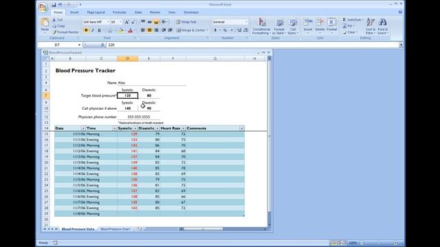 Microsoft Excel - Blood Pressure Tracker Template смотреть онлайн