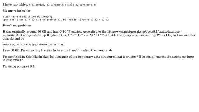 Databases: postgresql updating integer column taking more space than expected смотреть онлайн