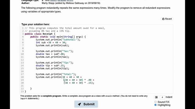 Java Practice It || 2.20 Receipt || variables смотреть онлайн