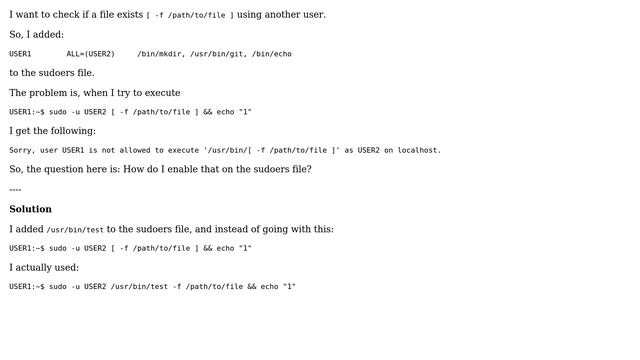 DevOps & SysAdmins: Check if a file exists, using another user (sudo -u) смотреть онлайн