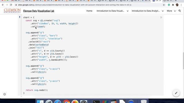 Working with zoom interaction and sorting the dataset in D3.js смотреть онлайн