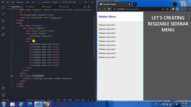 create resizable side bar using HTML CSS and Javascript | resizable side bar смотреть онлайн