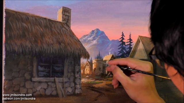 Acrylic Landscape Painting in Time-lapse / Old Village Houses / JMLisondra смотреть онлайн