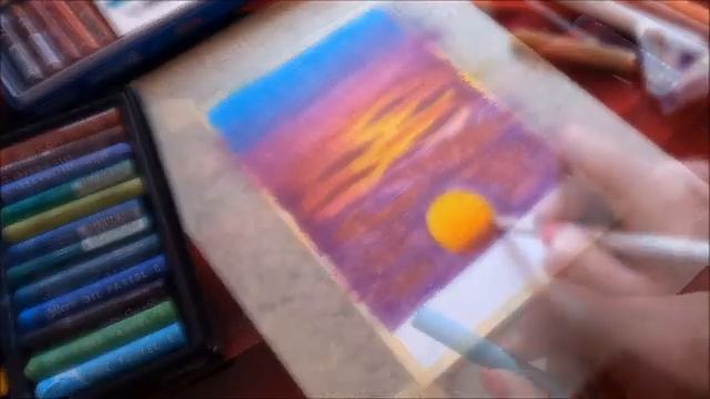 Как рисовать масляной пастелью. Рисуем пейзаж с пальмами на фоне закатного неба. смотреть онлайн