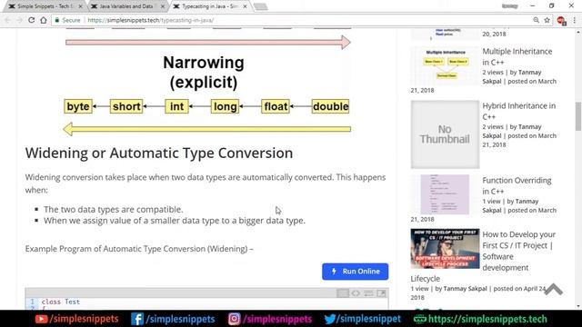 Typecasting in Java | Automatic type conversion(Widening or Implicit) vs Narrowing(Explicit) смотреть онлайн