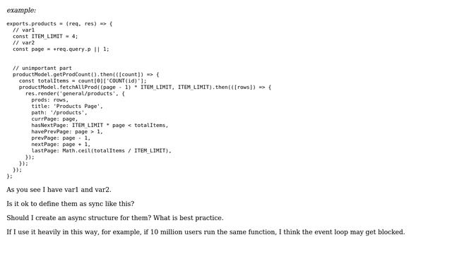 Code Review: Is this good practice to declare variables freely inside async function? смотреть онлайн