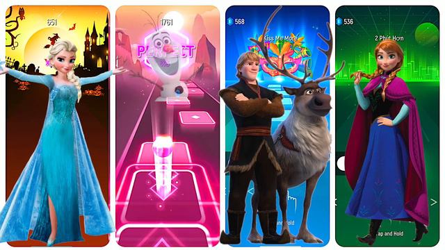 YOO TOP! Frozen Elsa Vs Olaf Vs Kristoff Vs Anna In Tiles Hop EDM Rush!