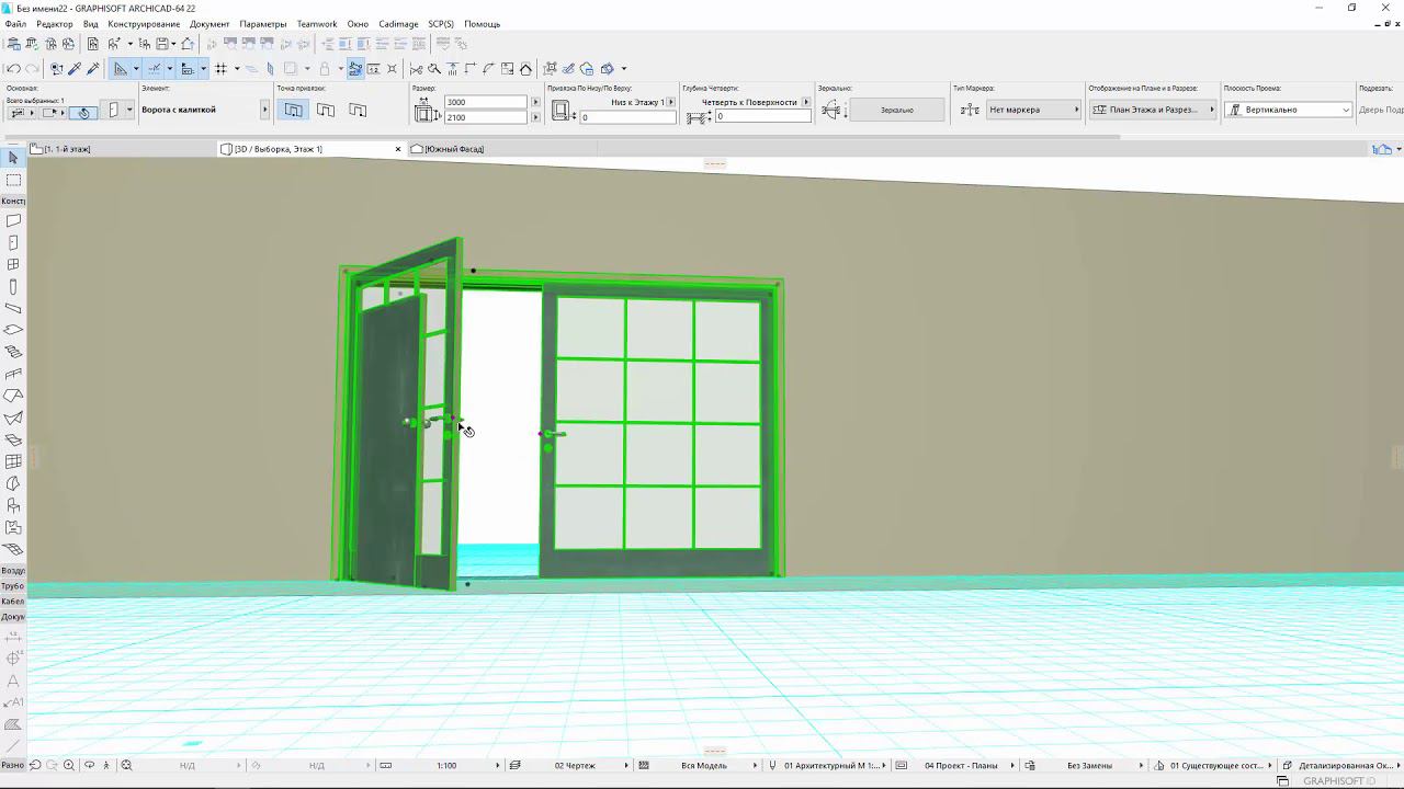 ArchiCAD. Ворота распашные гаражные с калиткой