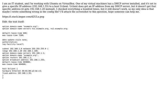Ubuntu DHCP server doesn't assign a fixed address смотреть онлайн