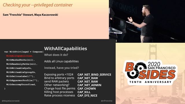 BSidesSF 2020 - Checking Your --privileged Container (Sam "Frenchie" Stewart • Maya Kaczorowski) смотреть онлайн