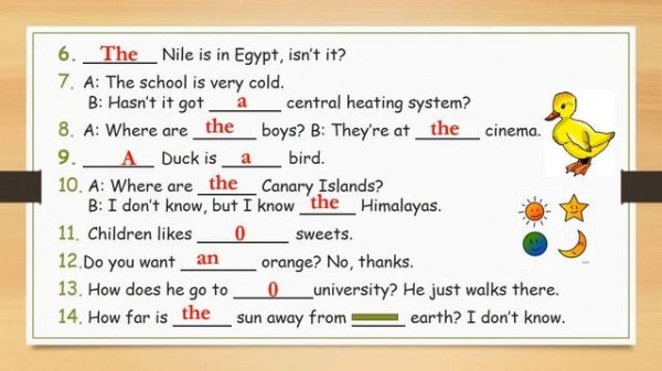 Exercise - Definite / Indefinite Articles a,an, the or 0 - Easy English Lesson