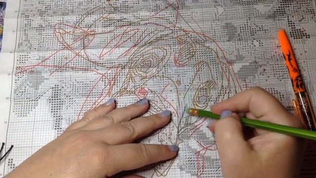 Окончание вышивки и обзор остатков набора Акварельный пёс от РТО