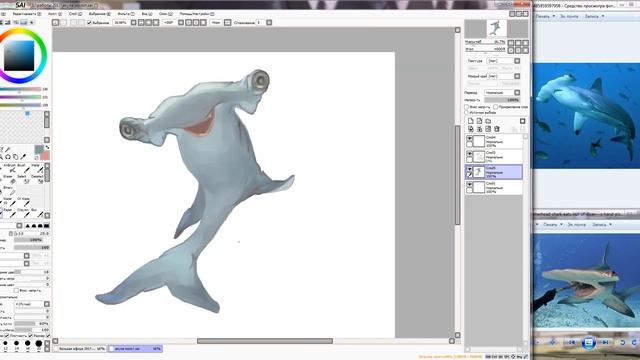 Акула-молот Марвин [Hammerhead shark speedpaint] смотреть онлайн